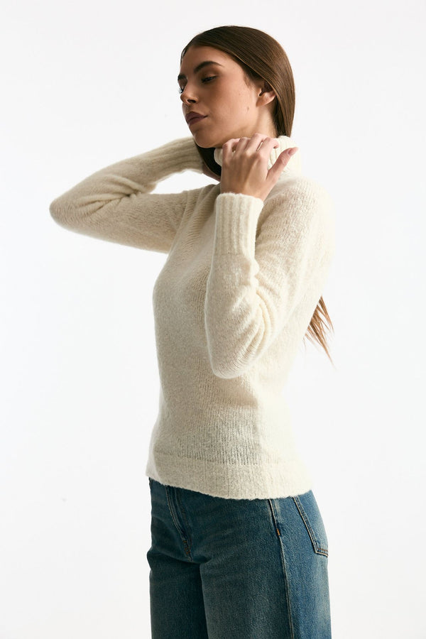 Dolcevita basic in lana e cashmere grigio bianco donna Scaglione