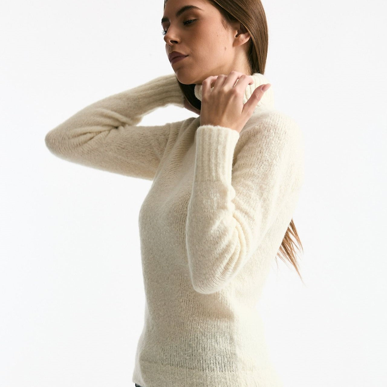 Dolcevita basic in lana e cashmere grigio bianco donna Scaglione - 5