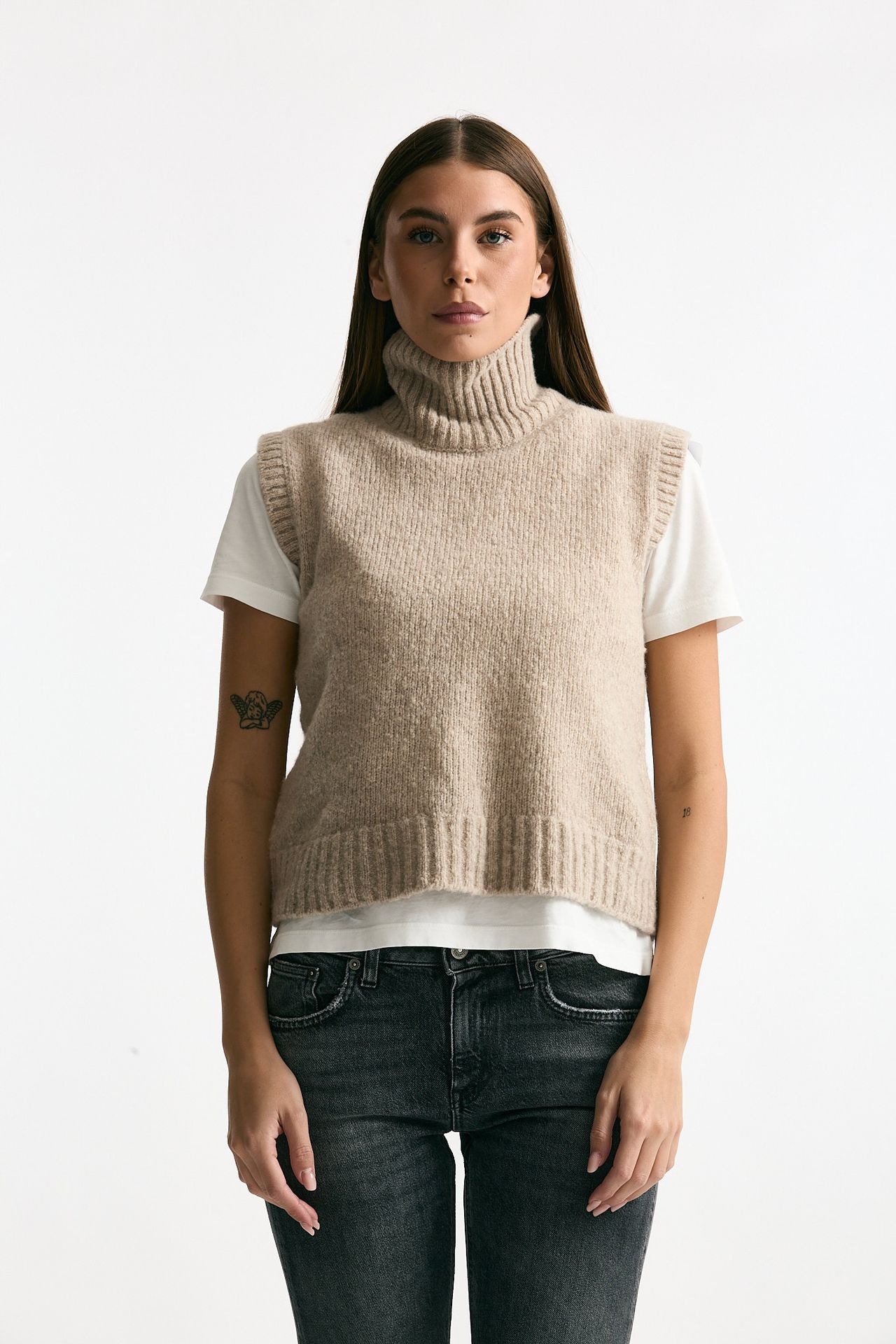 Maglia gilet in lana e cashmere beige donna Scaglione - 1