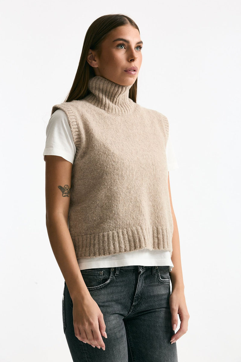 Maglia gilet in lana e cashmere beige donna Scaglione - 2