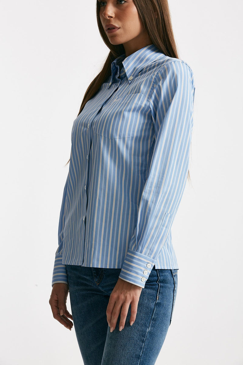 Camicia rigata azzurra e bianca donna Seafarer - 4