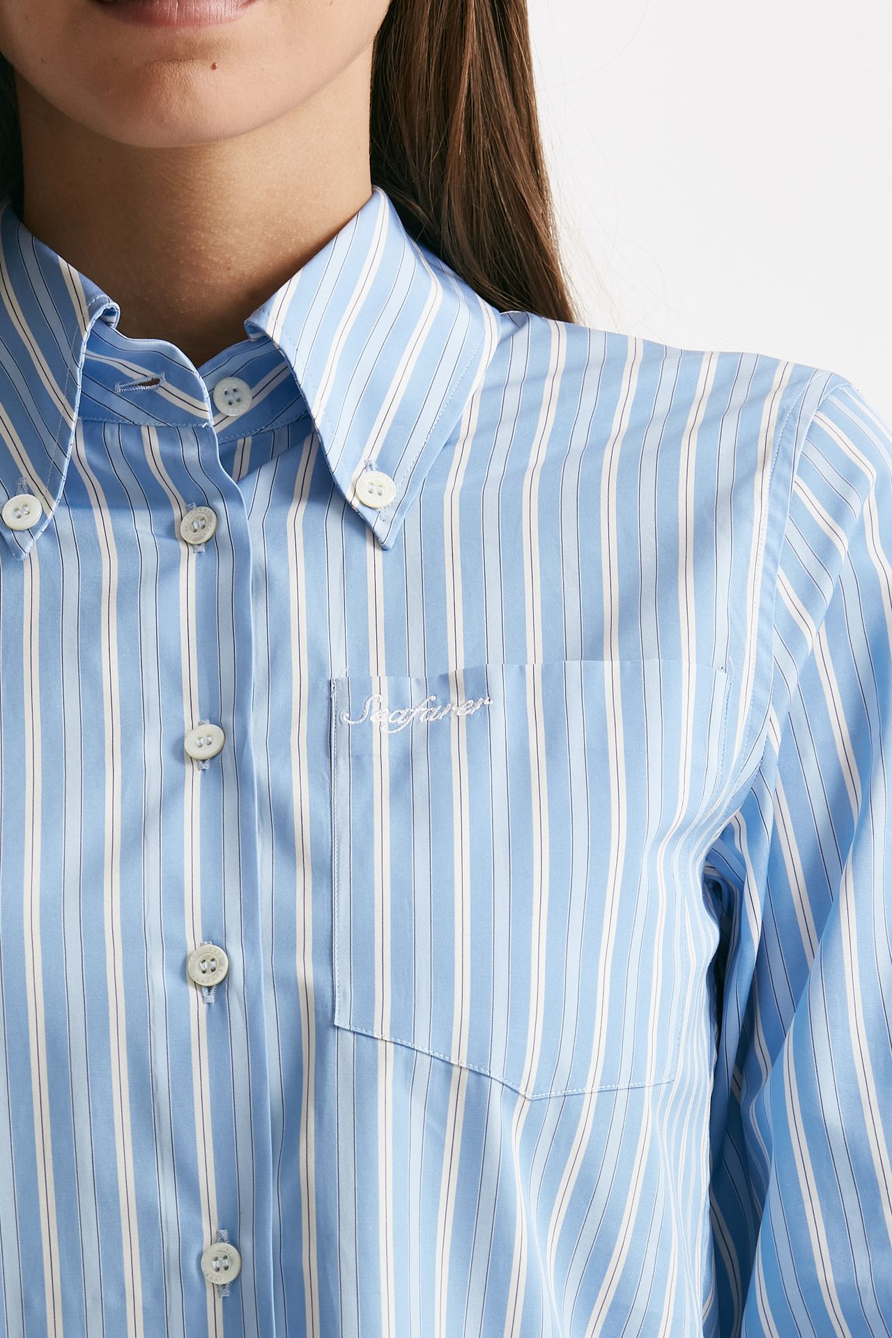 Camicia rigata azzurra e bianca donna Seafarer - 5