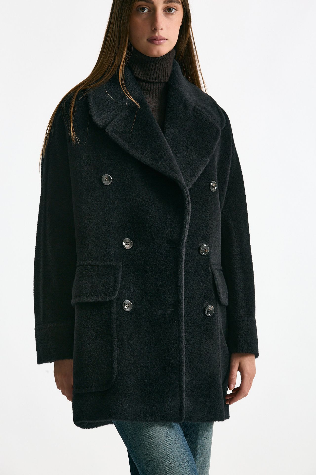 Cappotto over LILIAN in alpaca e lana nero donna Tagliatore - 3