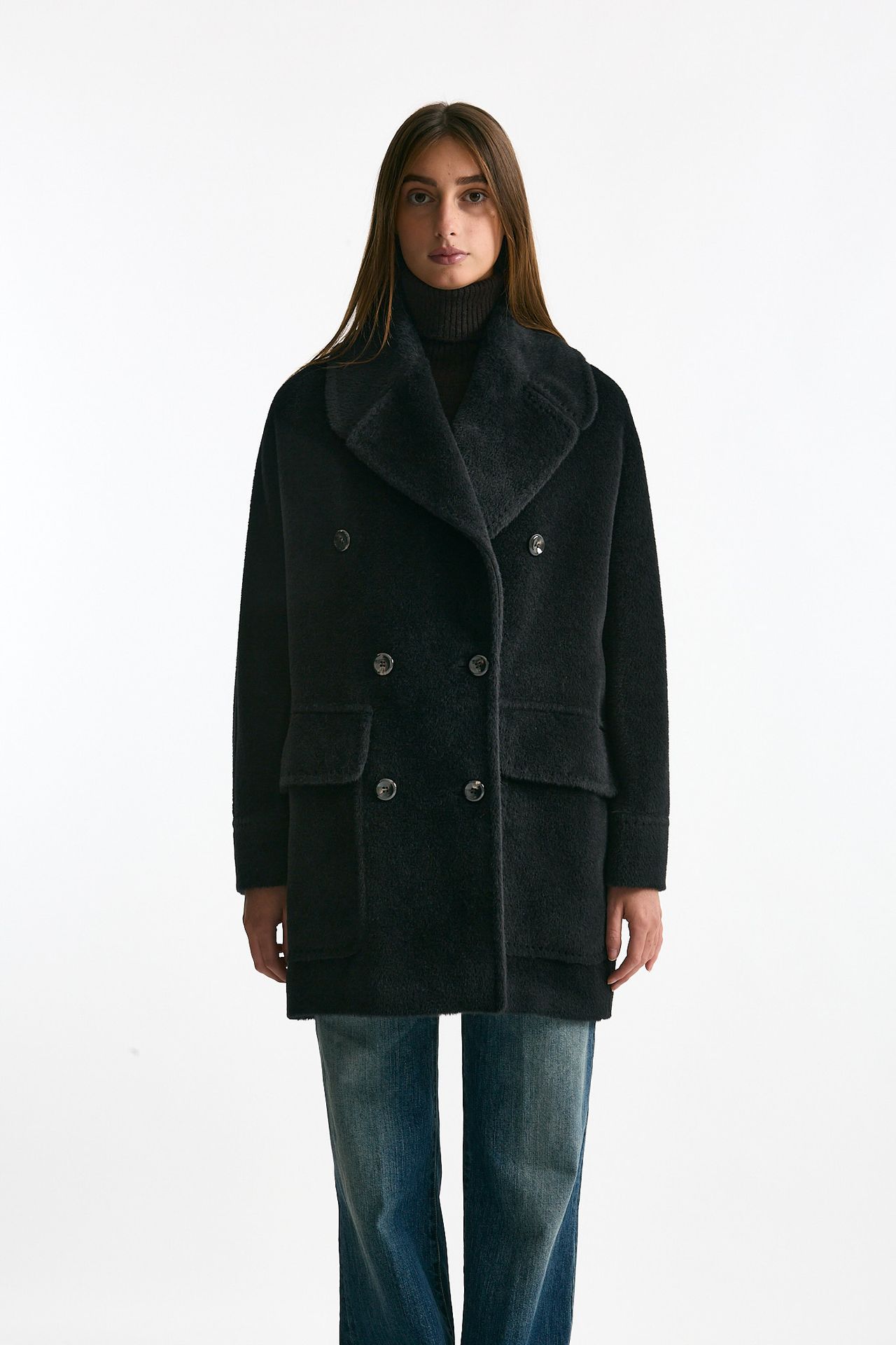 Cappotto over LILIAN in alpaca e lana nero donna Tagliatore - 4