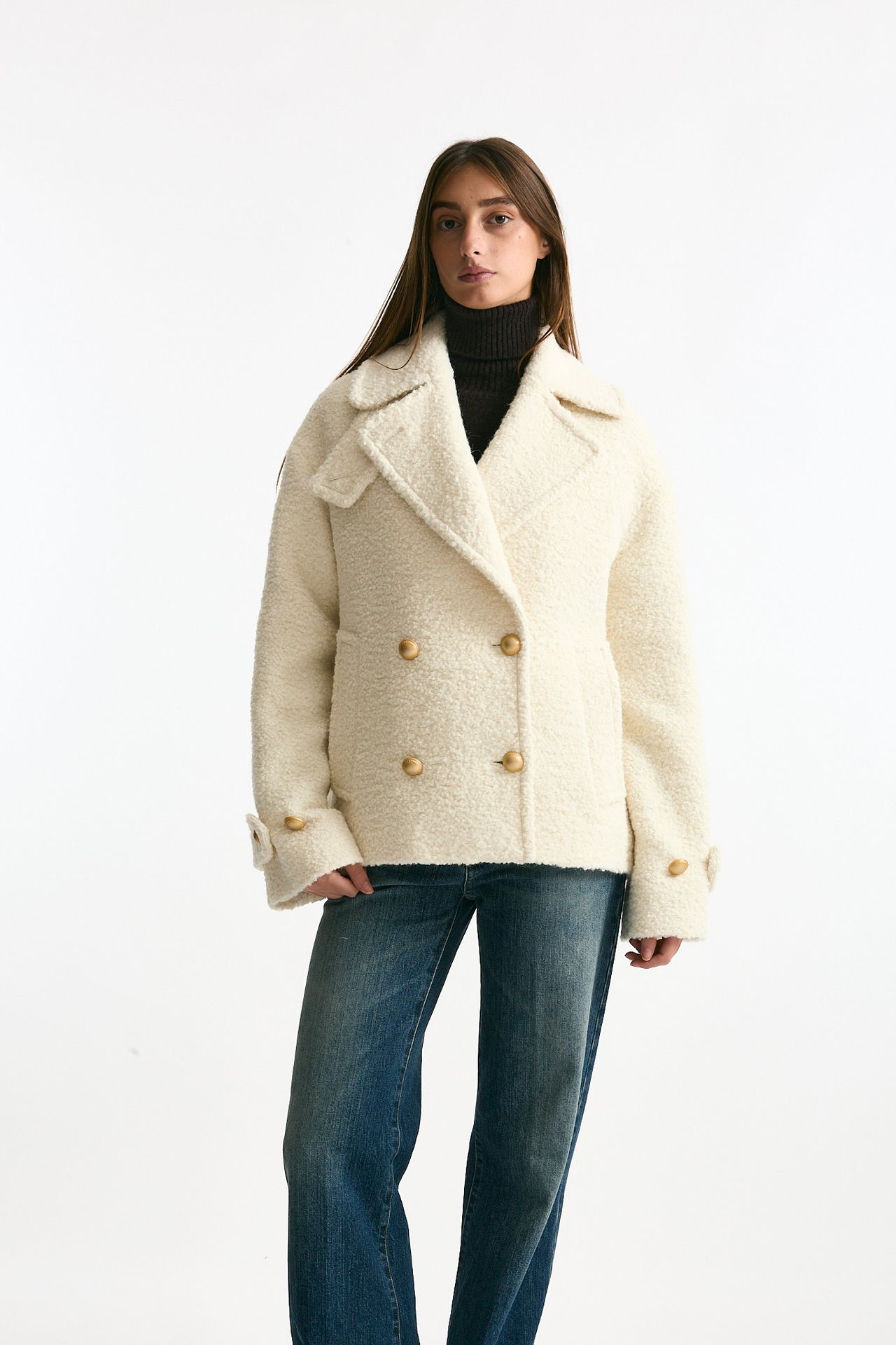 Caban corto bouclé bianco donna Tagliatore - 4