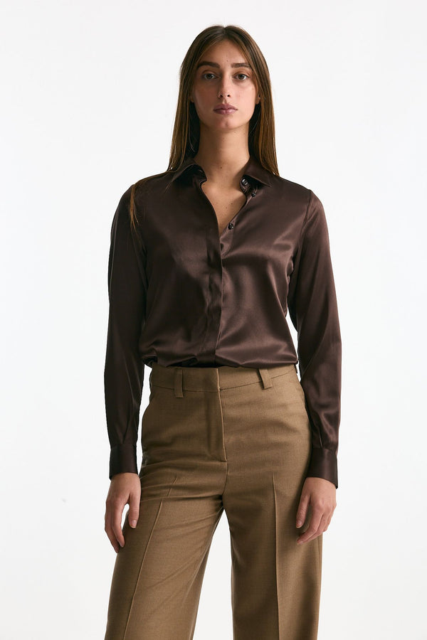 Camicia in pura seta marrone donna Tagliatore