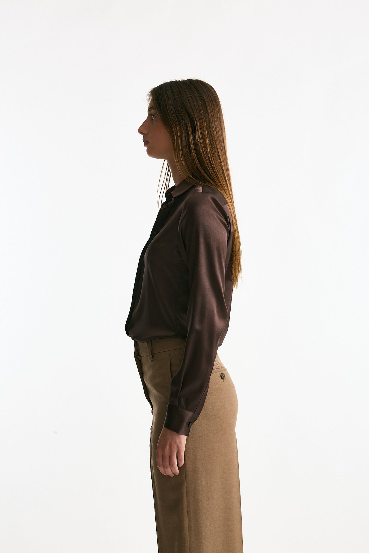 Camicia in pura seta marrone donna Tagliatore - 4