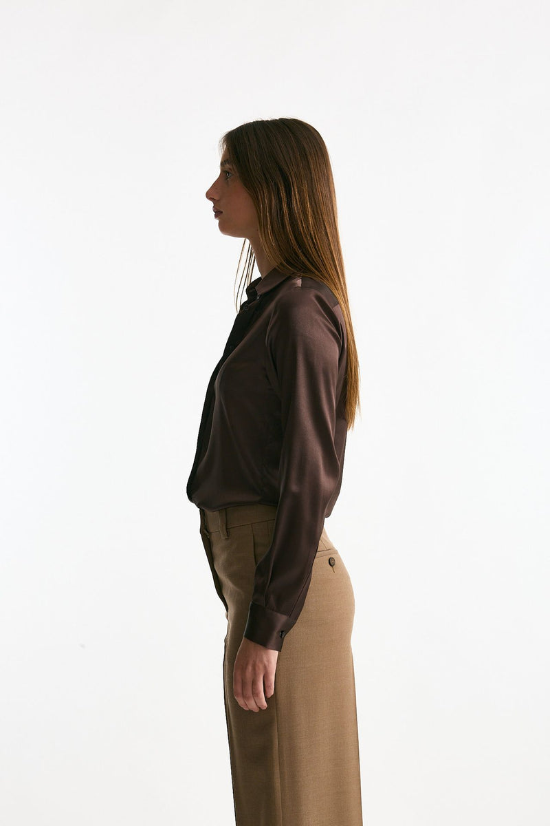 Camicia in pura seta marrone donna Tagliatore - 4