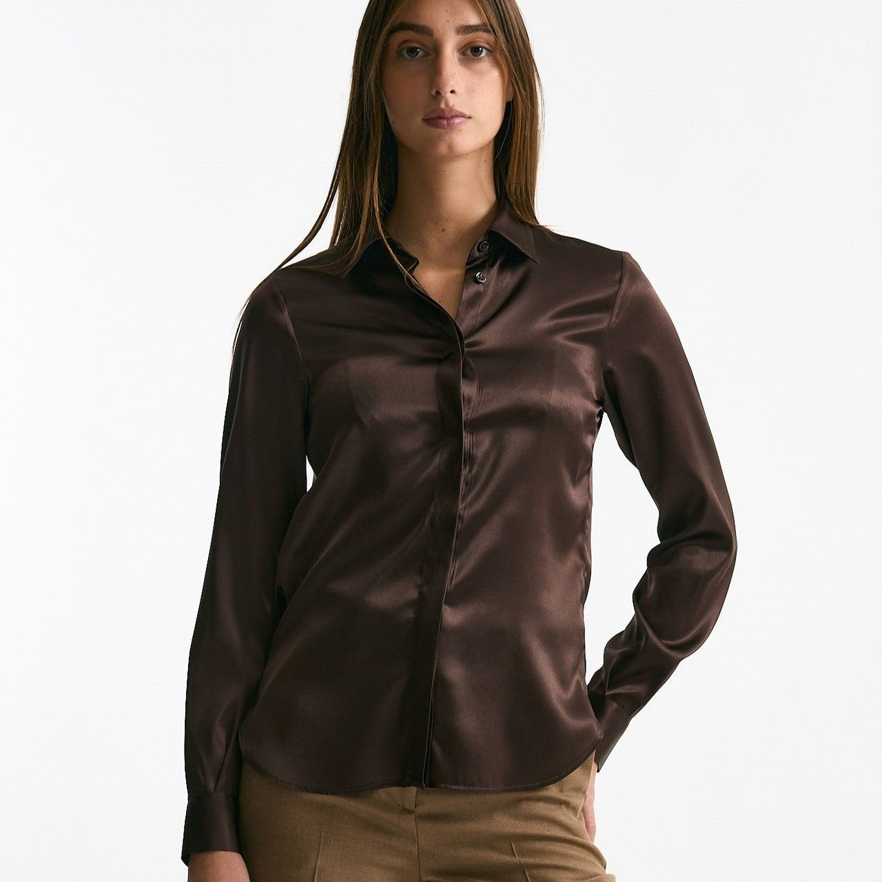 Camicia in pura seta marrone donna Tagliatore - 6