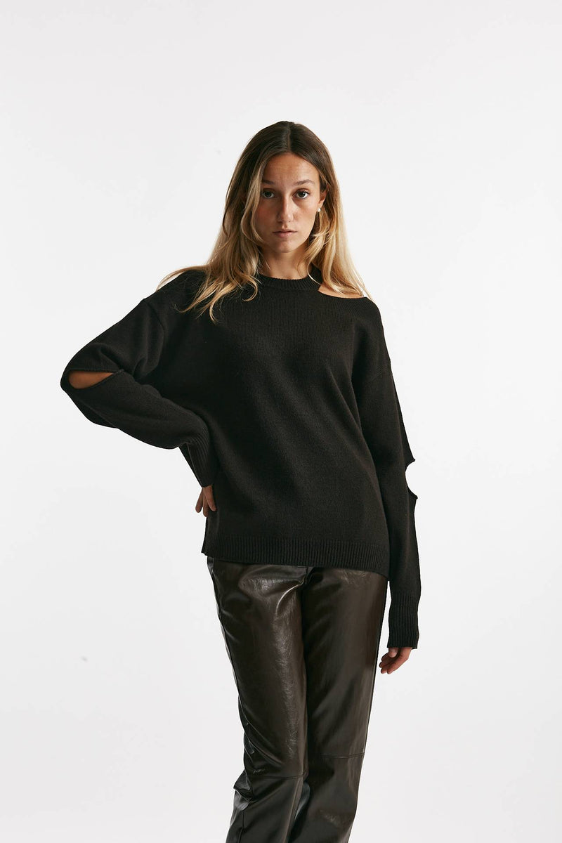 maglia over cut off cioccolato donna Federica tosi - 1