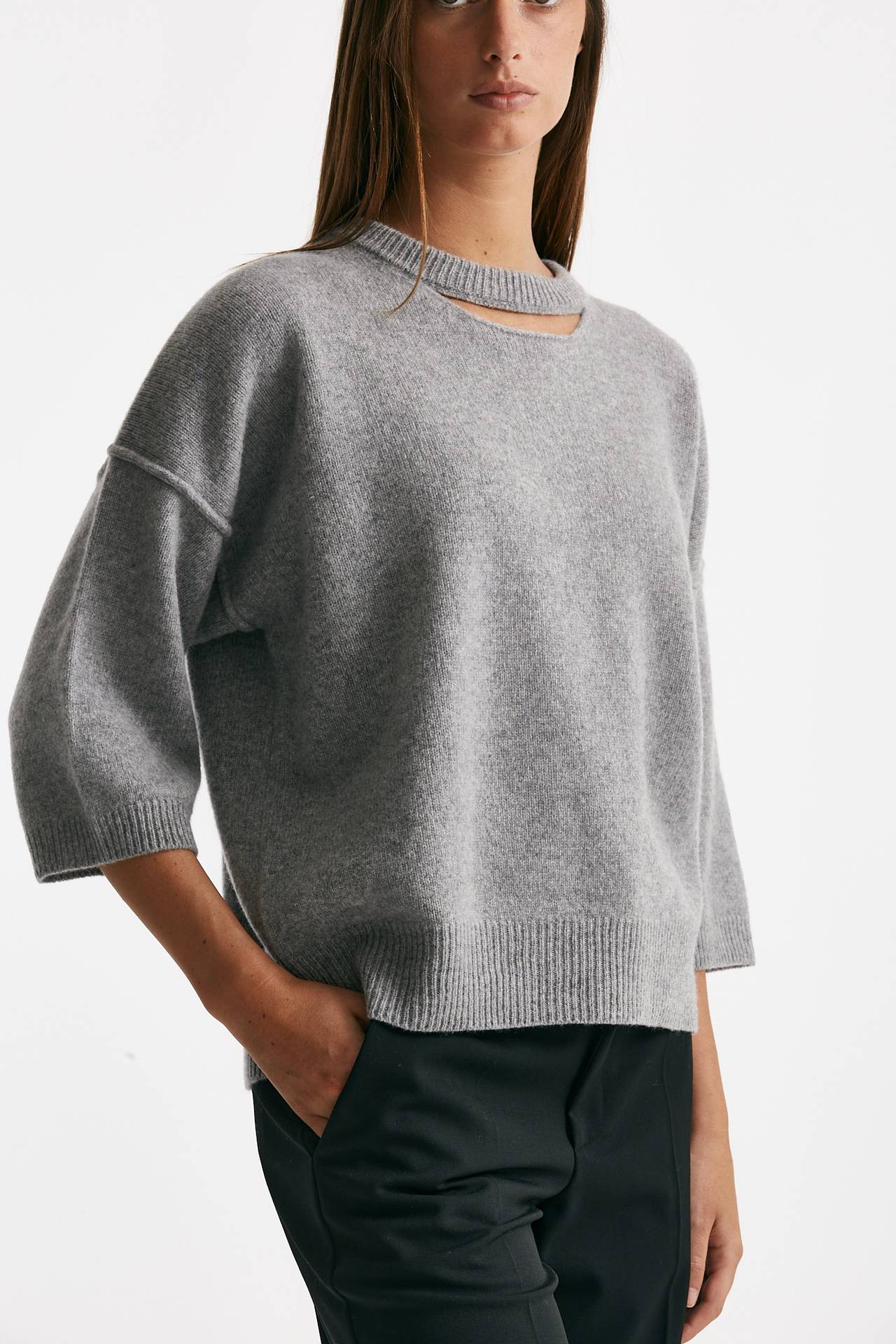 maglia cut off grigio melange donna Federica tosi - 3