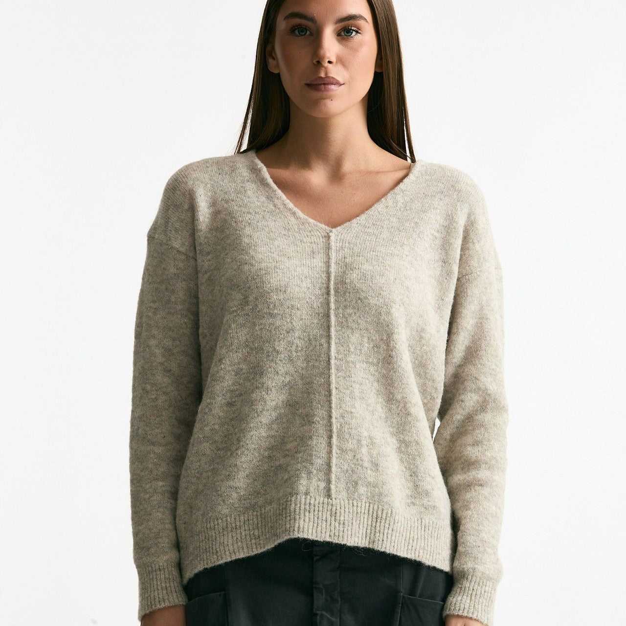 Maglia scollo a v grigio melange donna Transit par such - 6