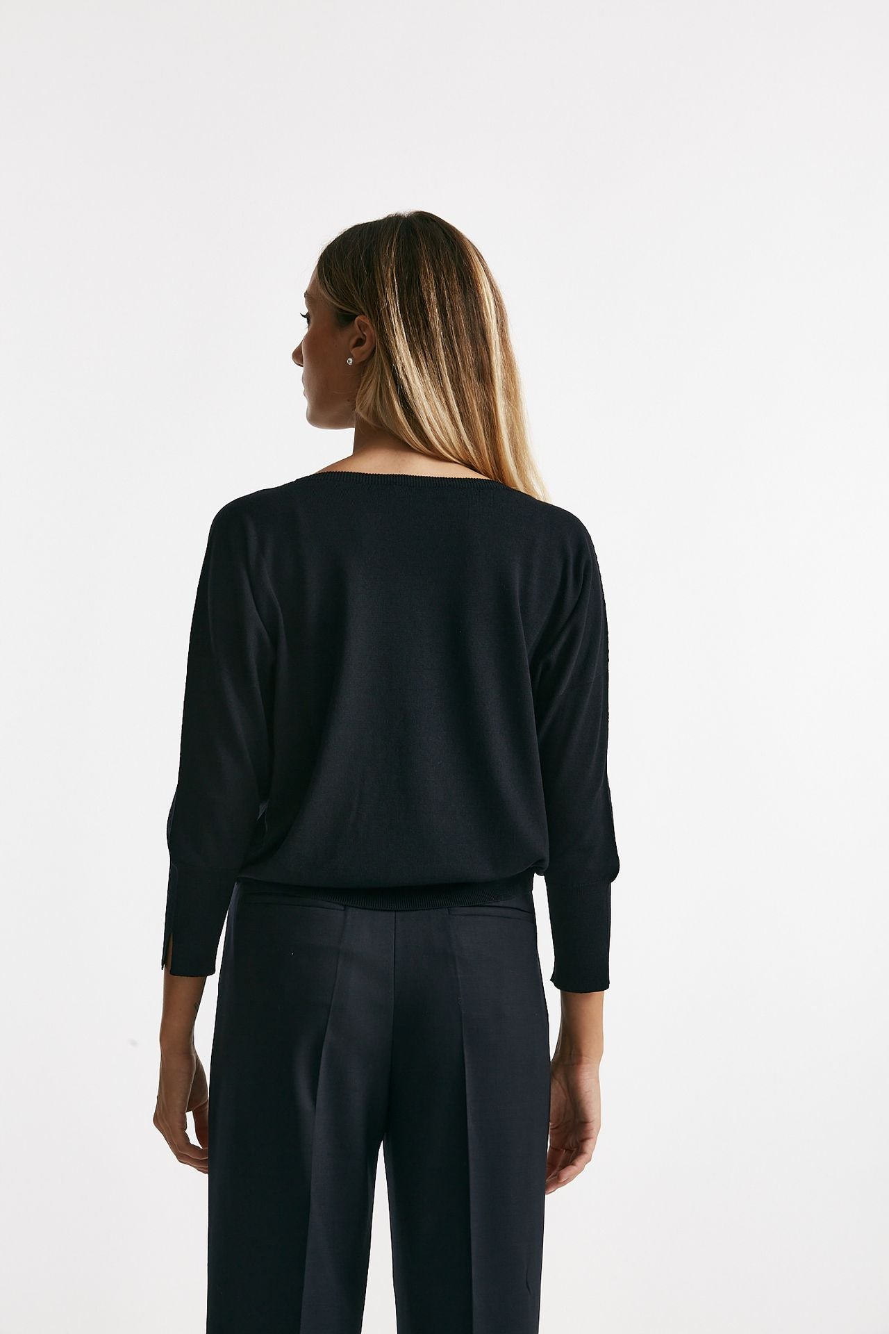 Maglia in lana rasata blu notte donna Zanone - 3