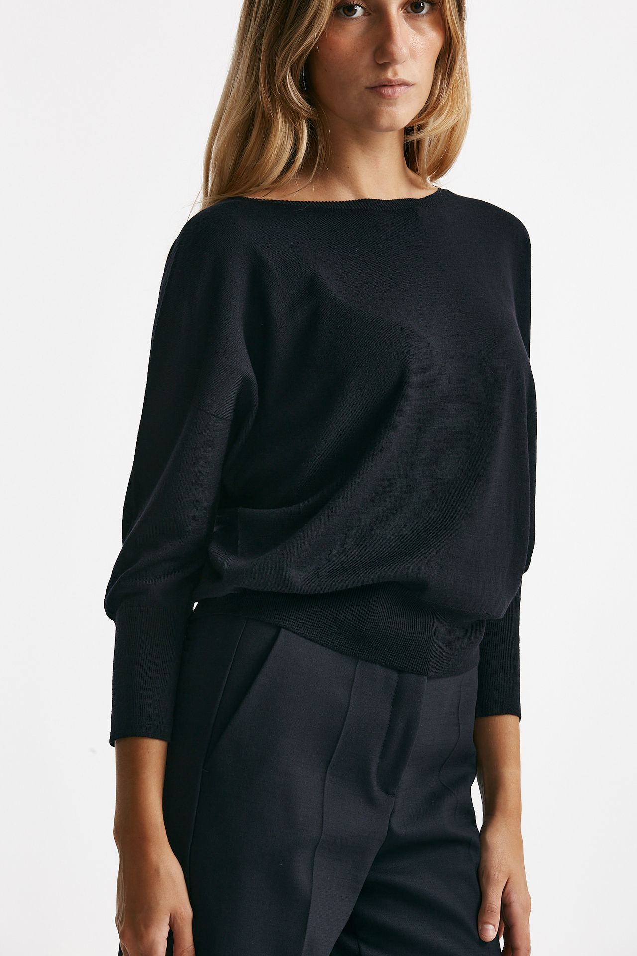 Maglia in lana rasata blu notte donna Zanone - 4