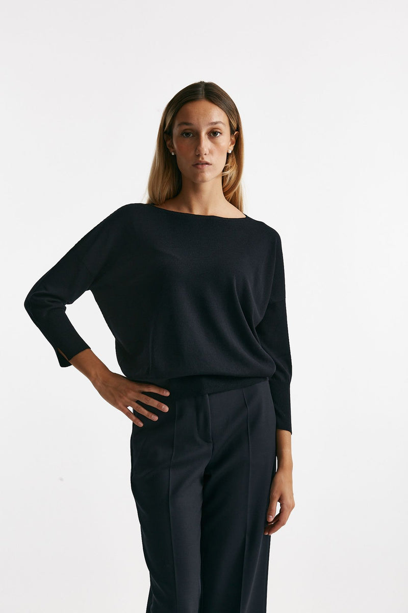 Maglia in lana rasata blu notte donna Zanone - 1