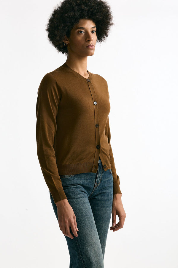 Cardigan in lana rasata cammello donna Zanone