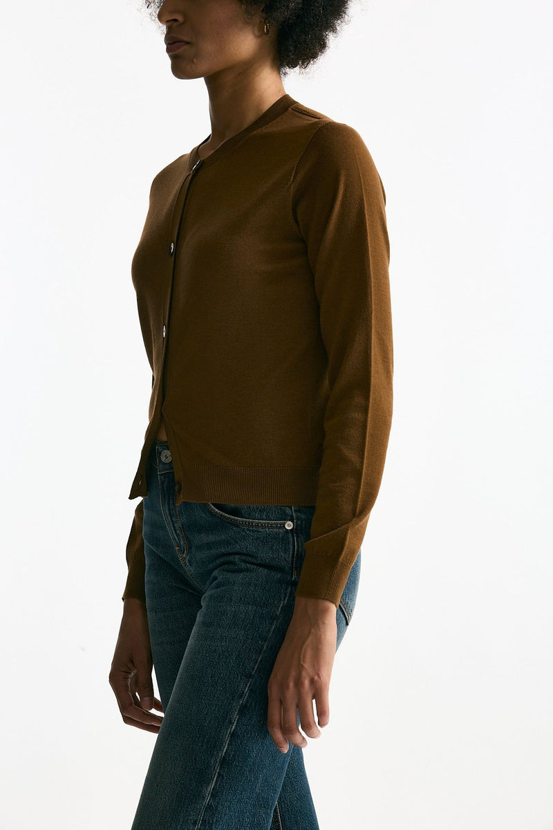 Cardigan in lana rasata cammello donna Zanone - 3