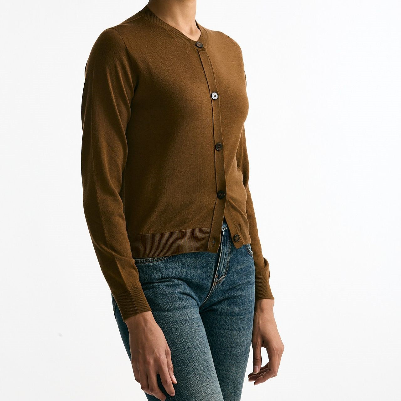 Cardigan in lana rasata cammello donna Zanone - 5