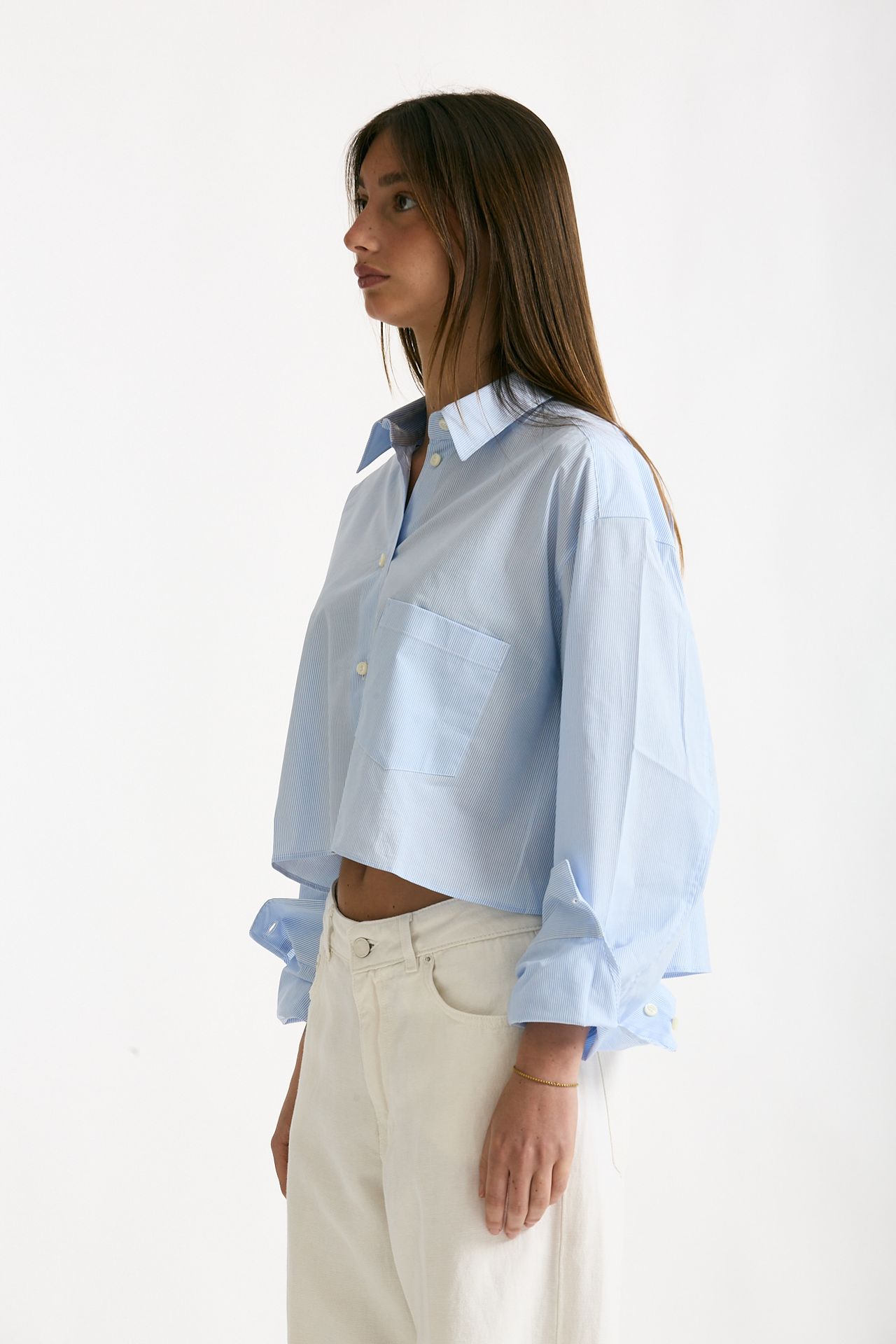 Camicia crop rigata azzurra e bianca donna The andamane - 2
