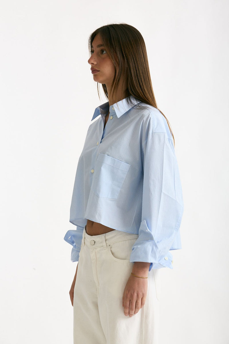 Camicia crop rigata azzurra e bianca donna The andamane - 2
