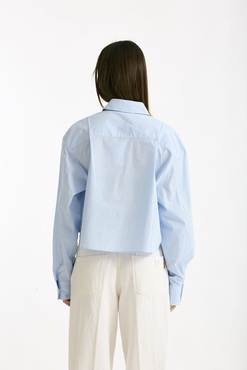 Camicia crop rigata azzurra e bianca donna The andamane - 3