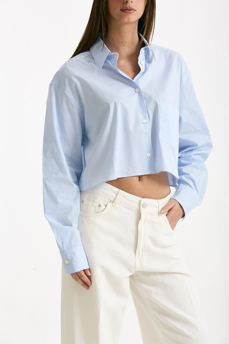 Camicia crop rigata azzurra e bianca donna The andamane - 4