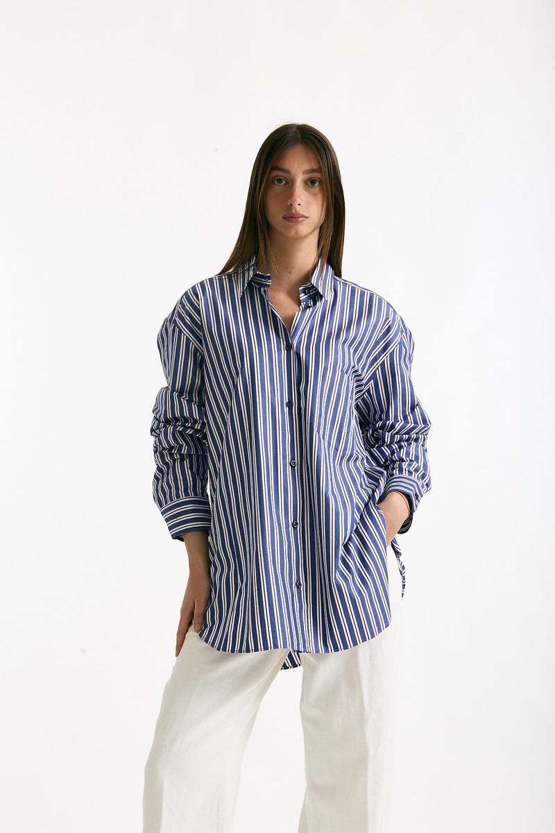 Camicia over Rigata blu bianca e bordeaux donna The andamane - 1