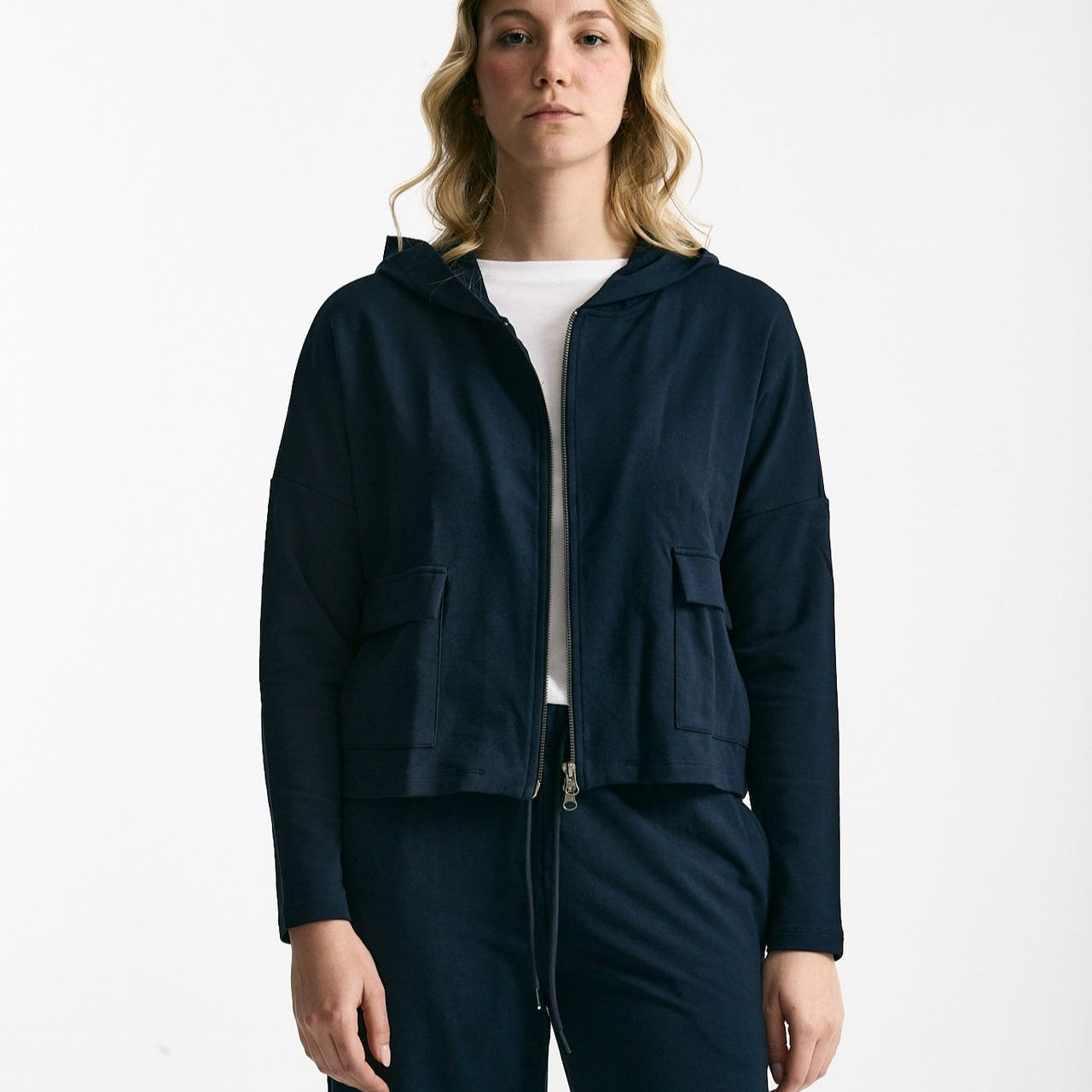 Felpa in cotone leggero blu Cappuccio donna Anonym apparel - 7