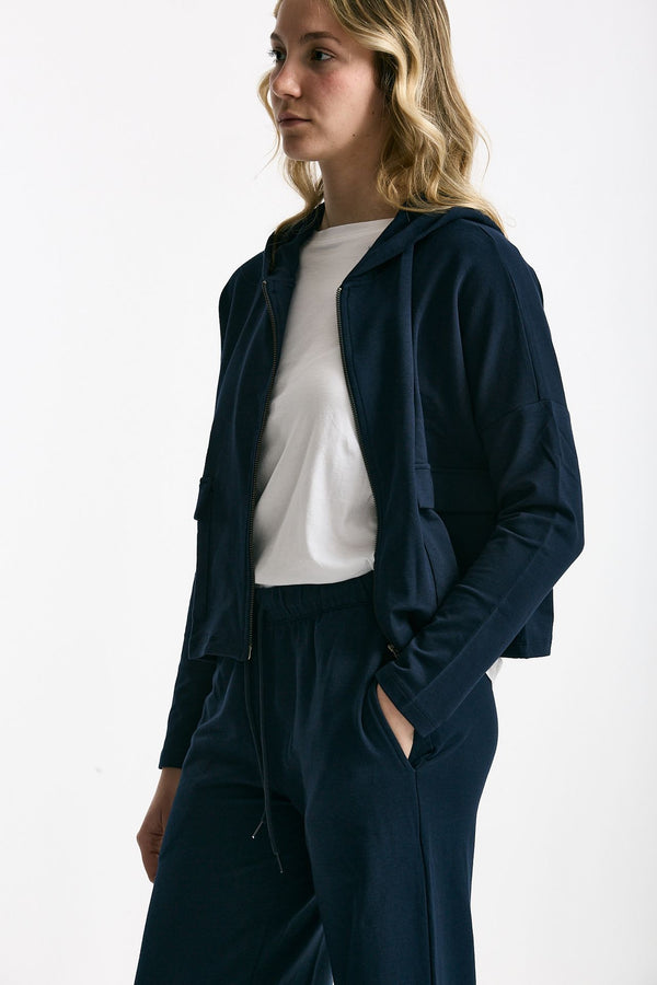 Felpa in cotone leggero blu Cappuccio donna Anonym apparel