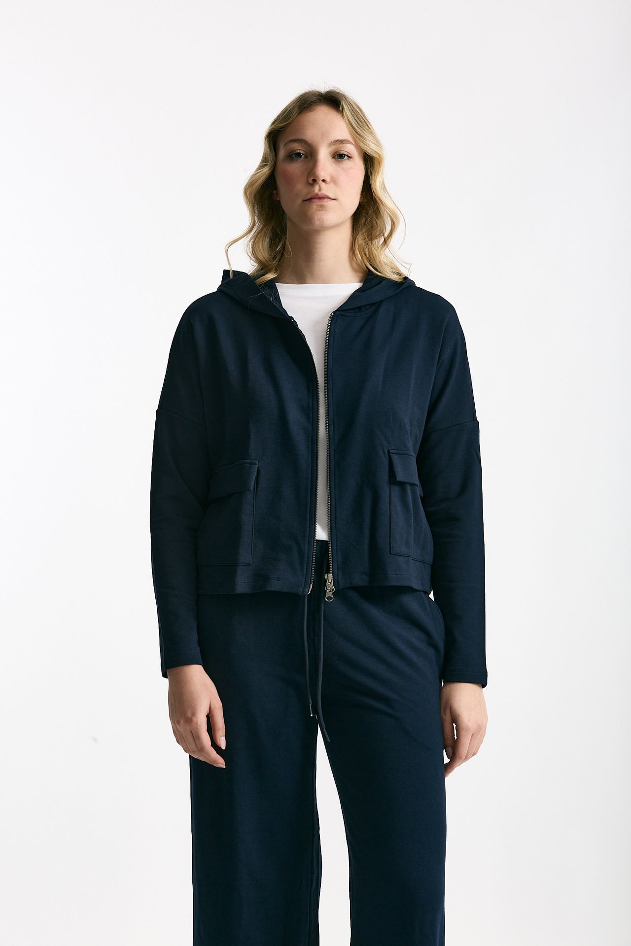 Felpa in cotone leggero blu Cappuccio donna Anonym apparel - 5