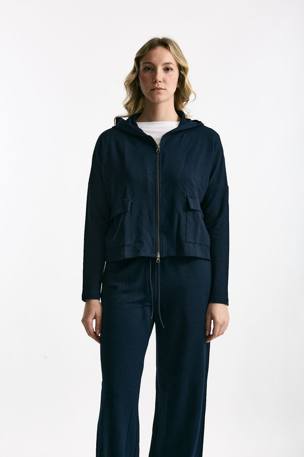 Felpa in cotone leggero blu Cappuccio donna Anonym apparel