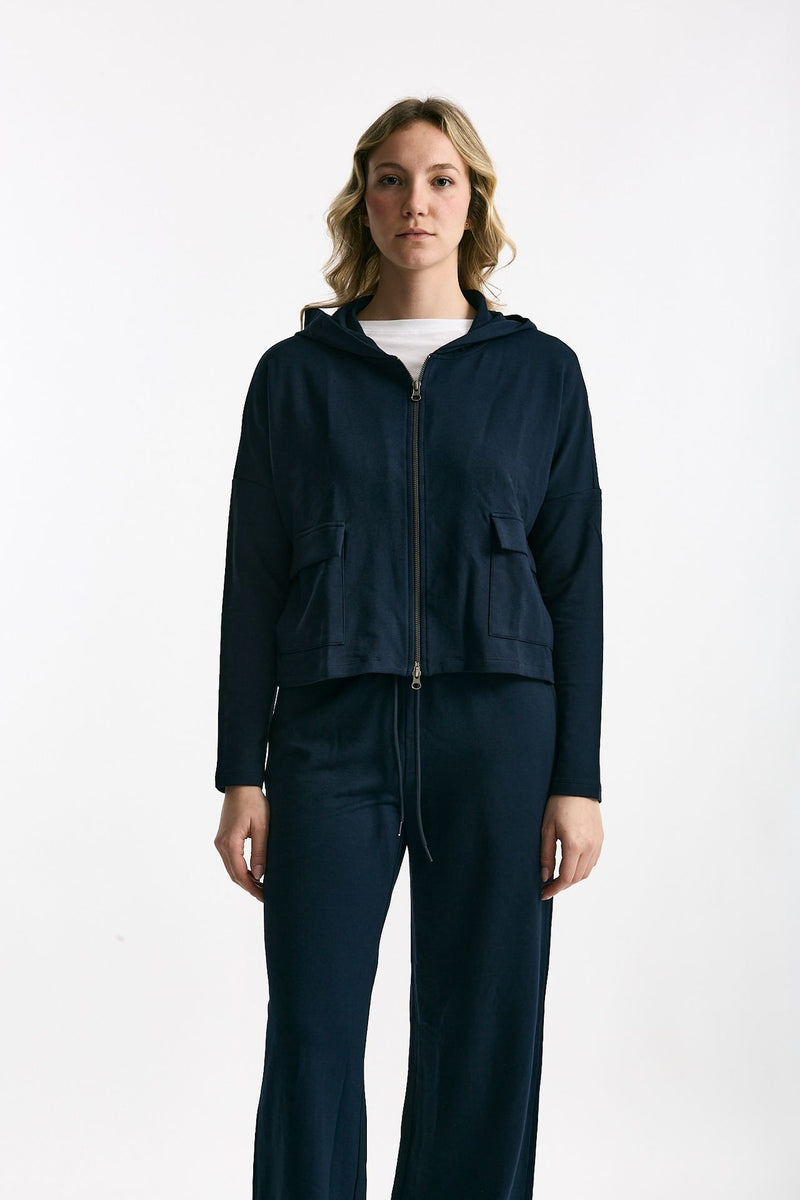 Felpa in cotone leggero blu Cappuccio donna Anonym apparel - 2