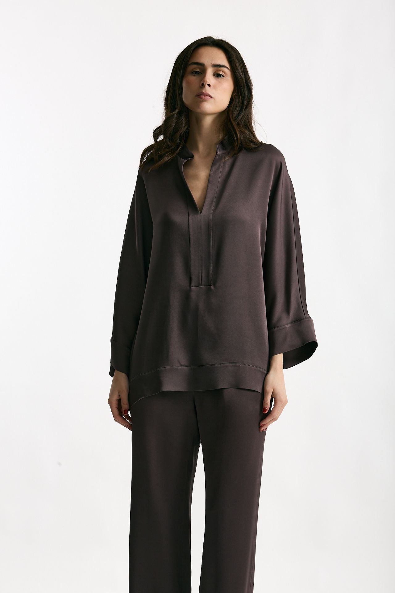 Camicia over in viscosa melanzana donna Antonelli firenze - 1