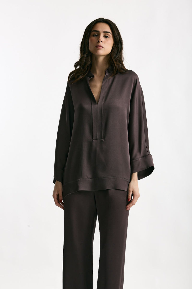 Camicia over in viscosa melanzana donna Antonelli firenze - 1