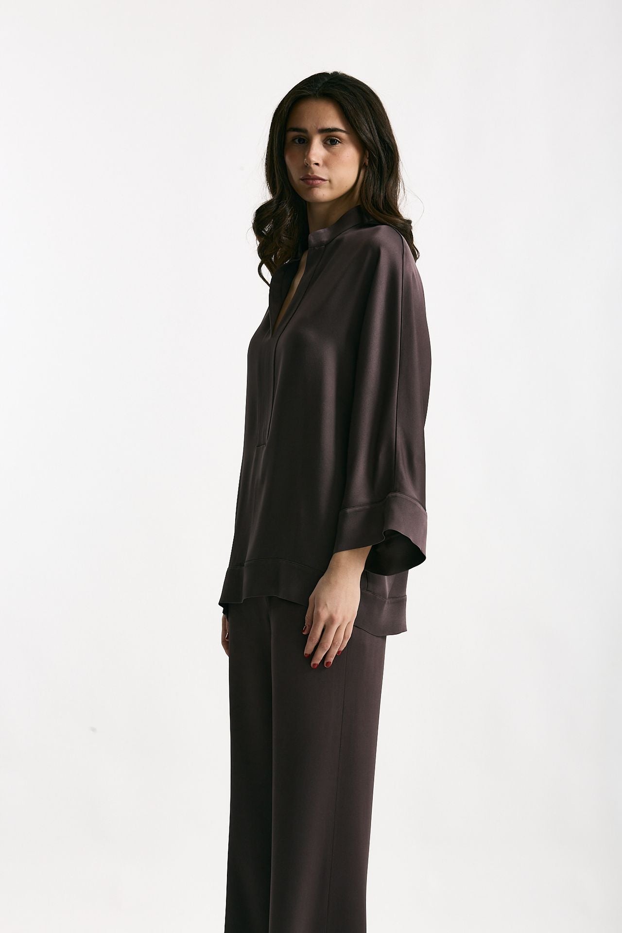 Camicia over in viscosa melanzana donna Antonelli firenze - 2