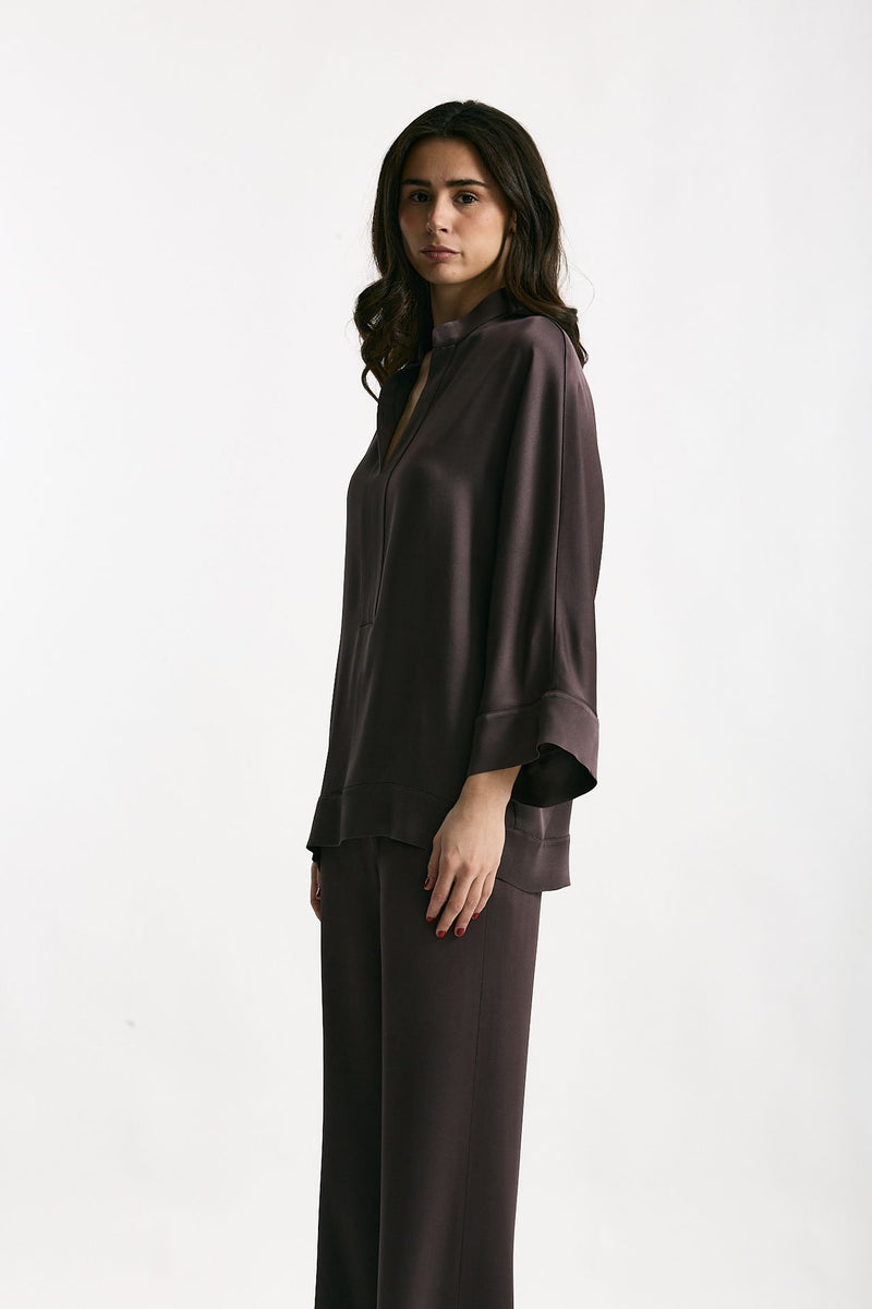 Camicia over in viscosa melanzana donna Antonelli firenze - 2