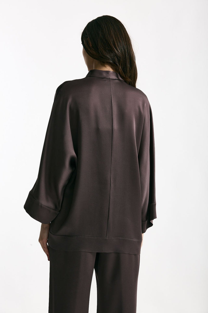 Camicia over in viscosa melanzana donna Antonelli firenze - 3