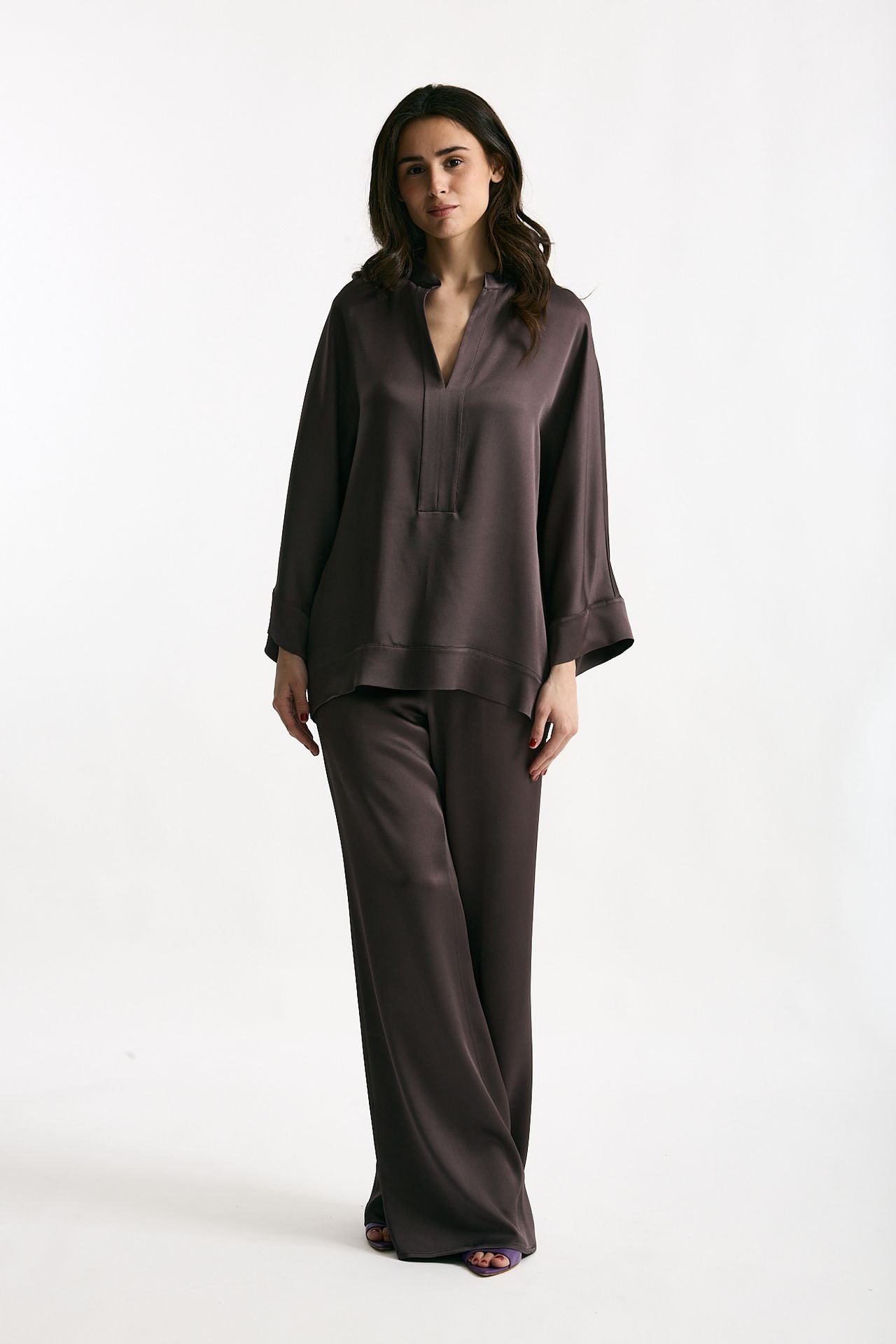 Camicia over in viscosa melanzana donna Antonelli firenze - 6