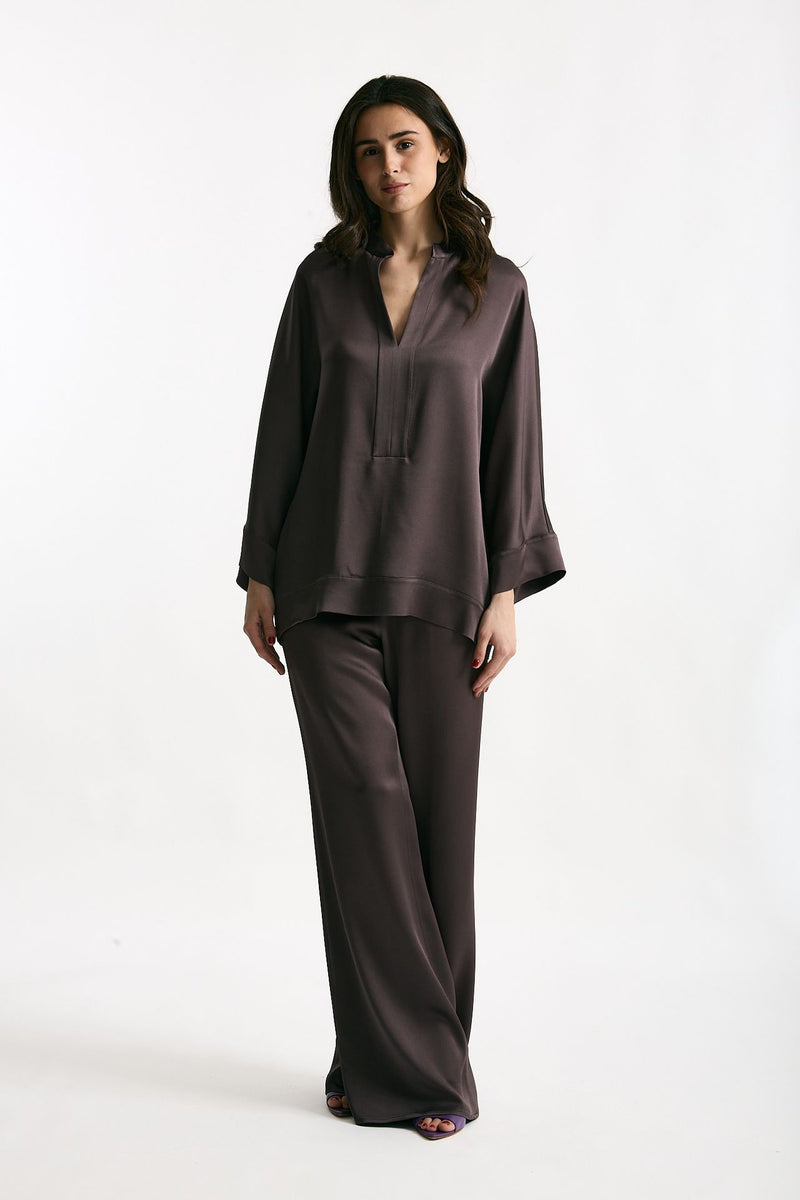 Camicia over in viscosa melanzana donna Antonelli firenze - 6