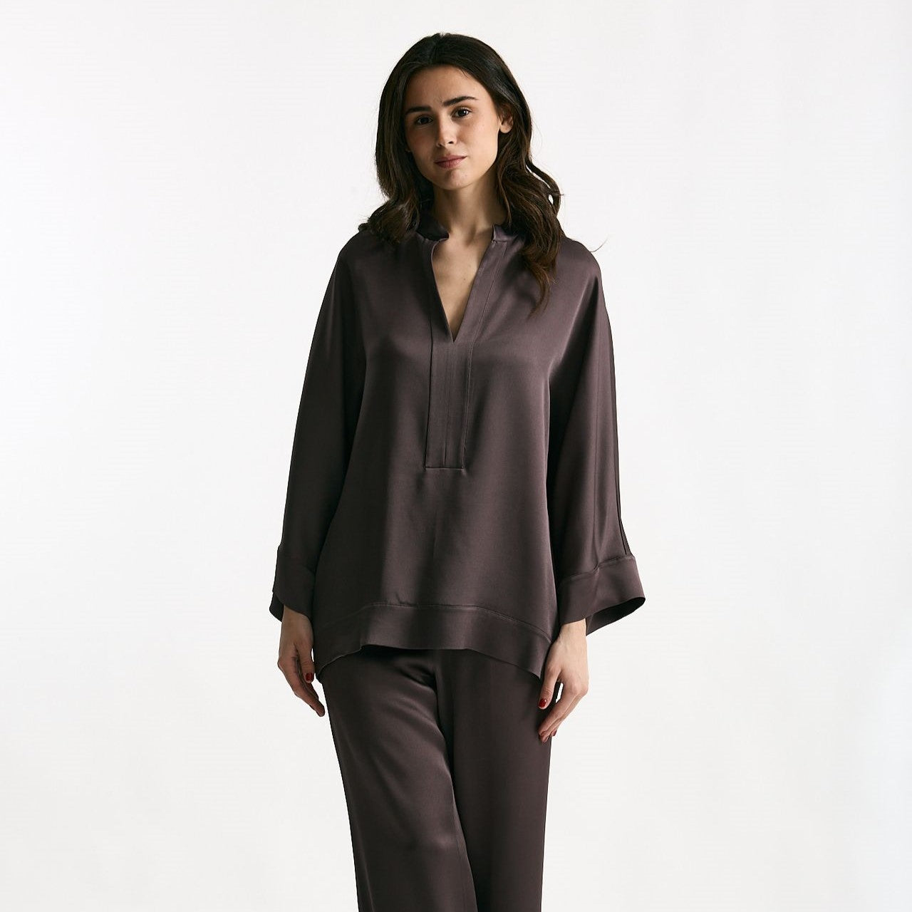 Camicia over in viscosa melanzana donna Antonelli firenze - 7