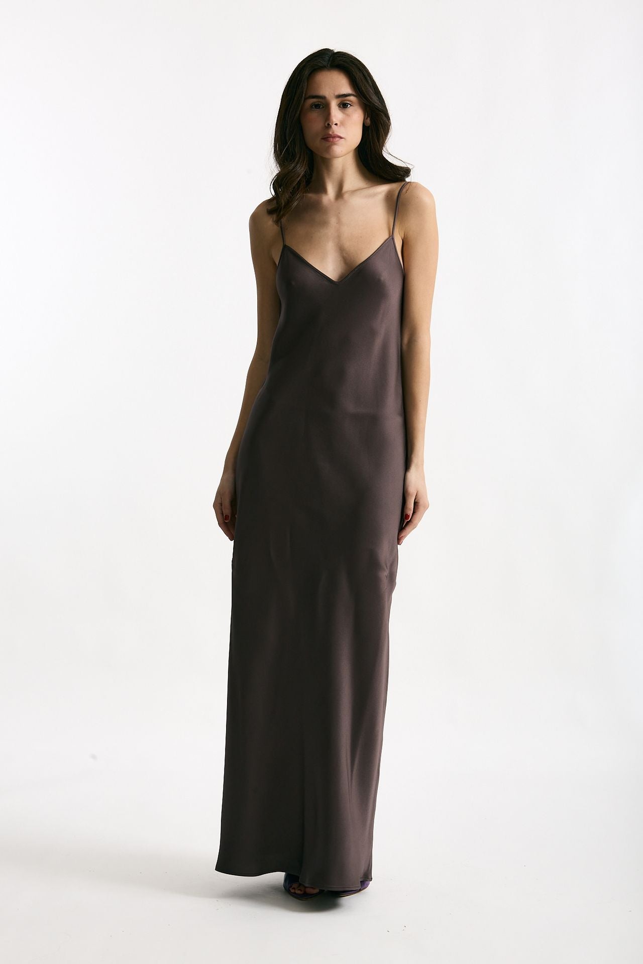Abito lungo scollato melanzana donna Antonelli firenze - 1