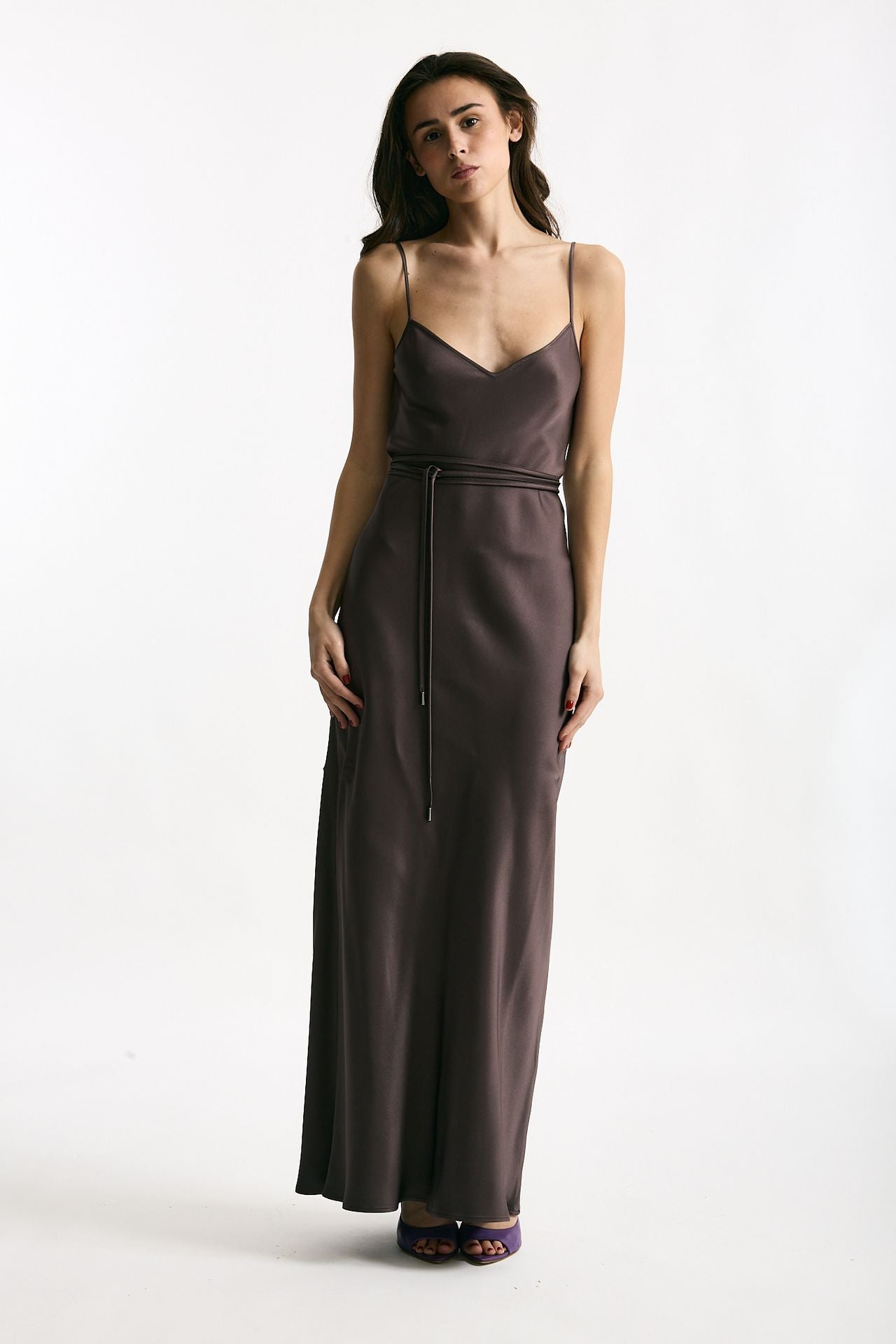 Abito lungo scollato melanzana donna Antonelli firenze - 5