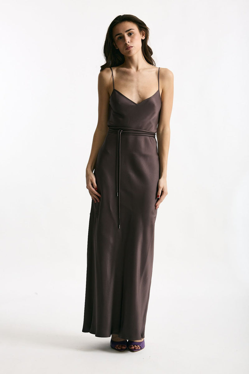 Abito lungo scollato melanzana donna Antonelli firenze - 5