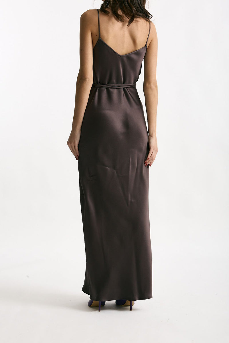 Abito lungo scollato melanzana donna Antonelli firenze - 3