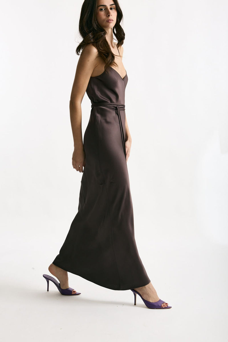 Abito lungo scollato melanzana donna Antonelli firenze - 4