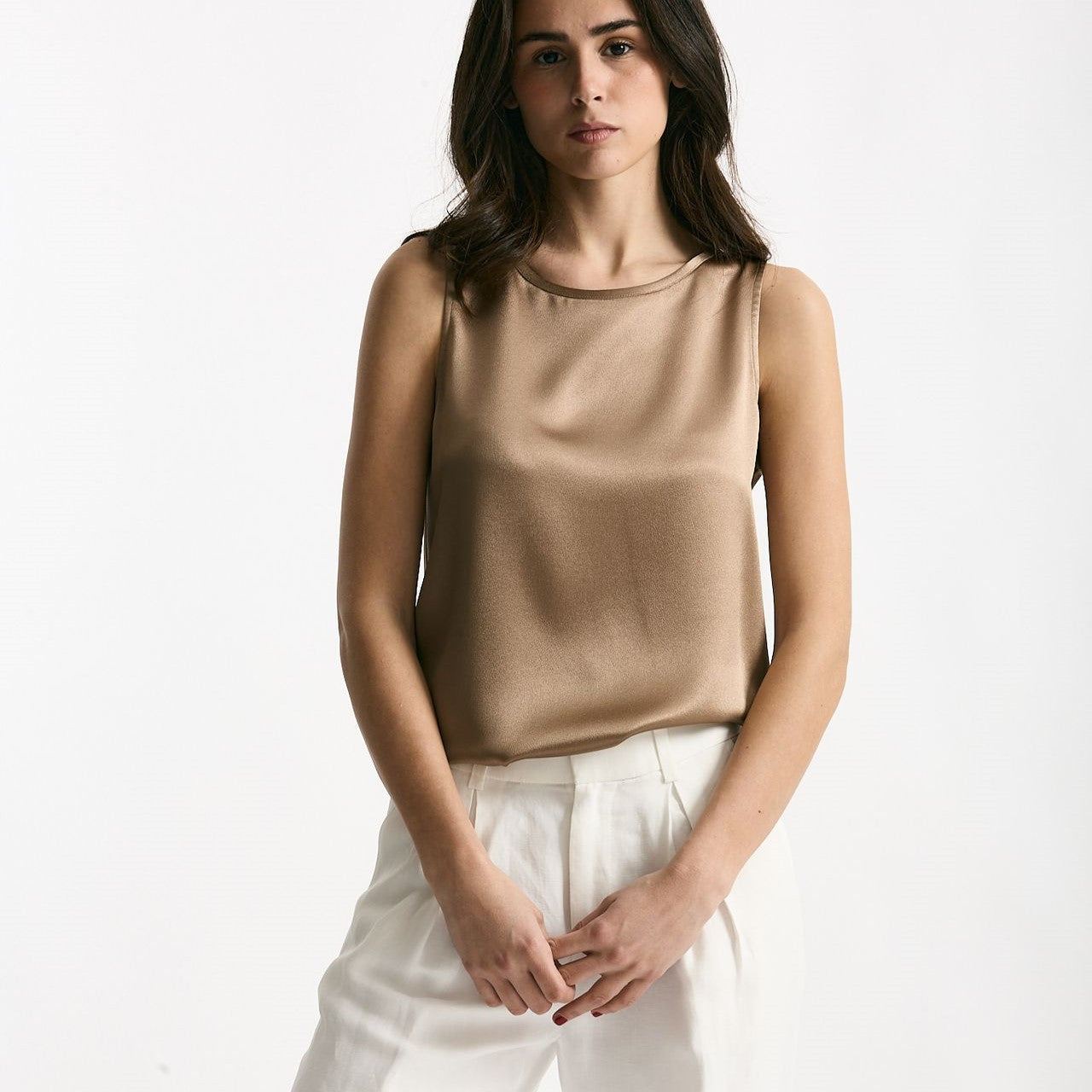 Top in seta cammello donna Antonelli firenze - 6