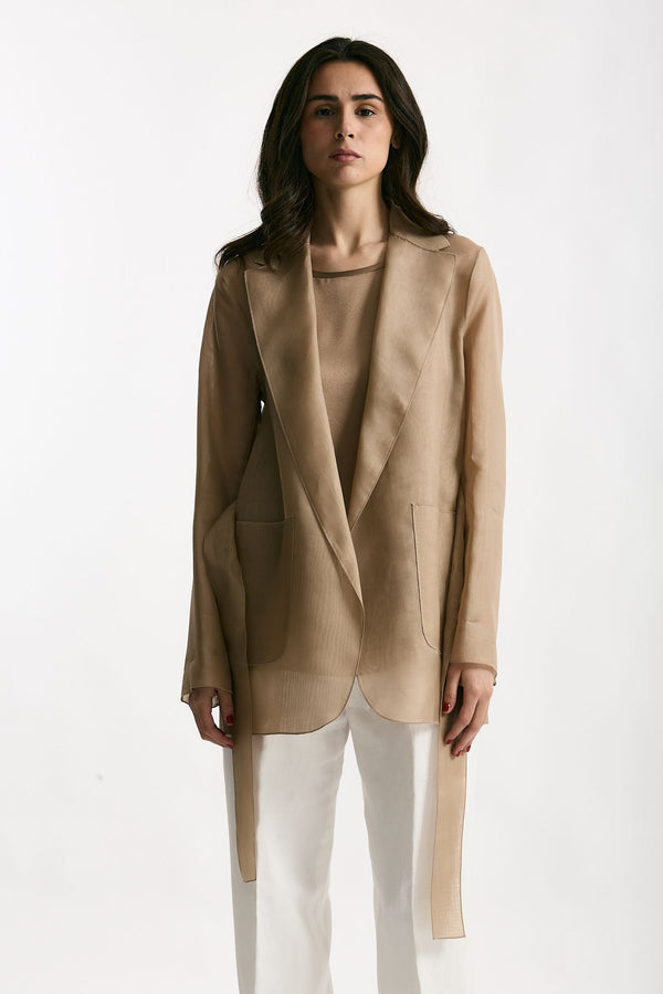 Giacca in voile di seta cammello donna Antonelli firenze