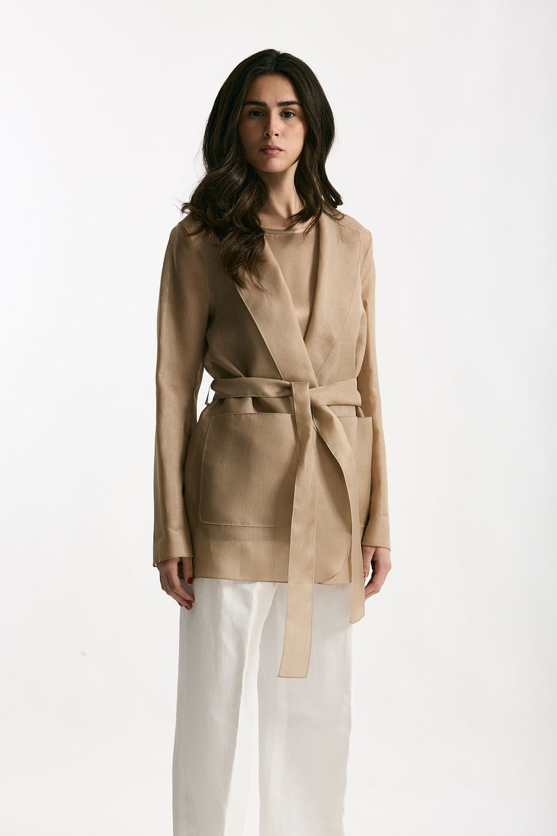 Giacca in voile di seta cammello donna Antonelli firenze - 4