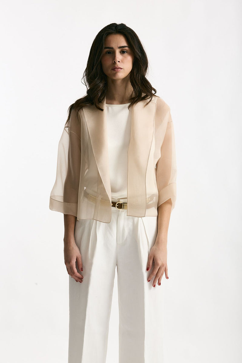 Giacca crop beige donna Antonelli firenze - 3