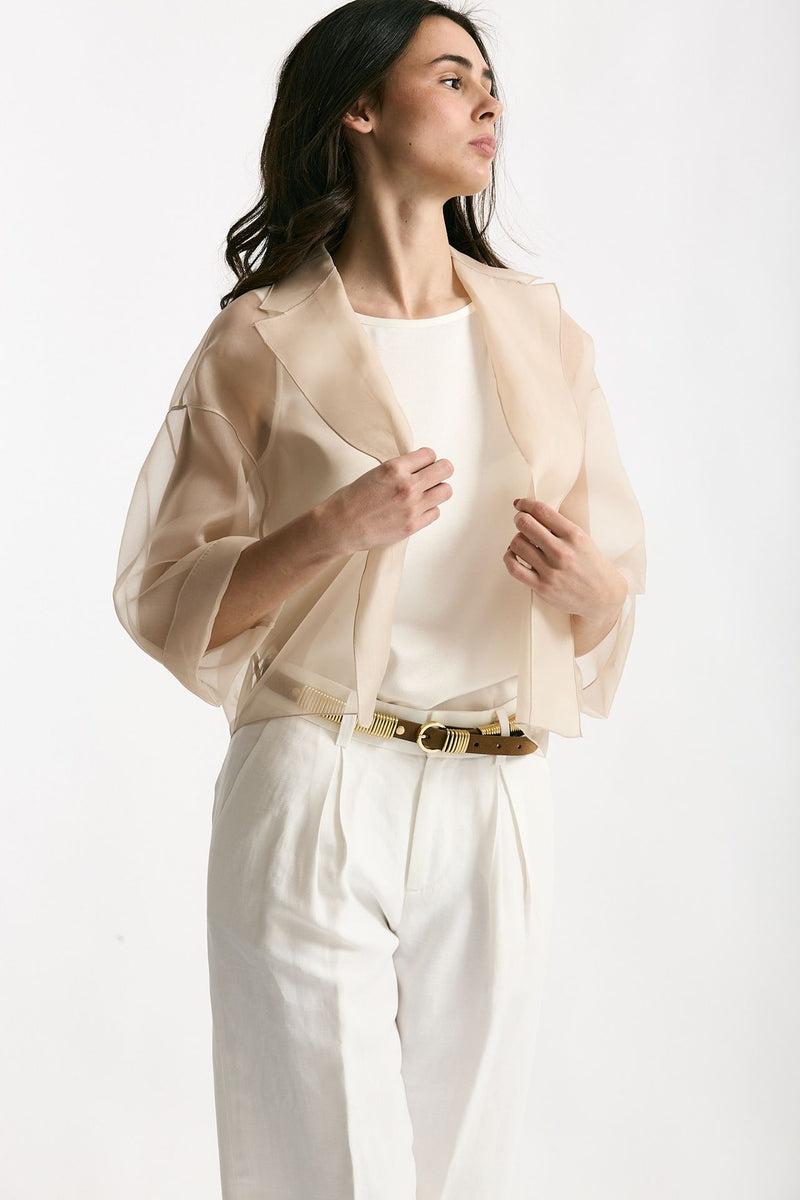 Giacca crop beige donna Antonelli firenze - 1